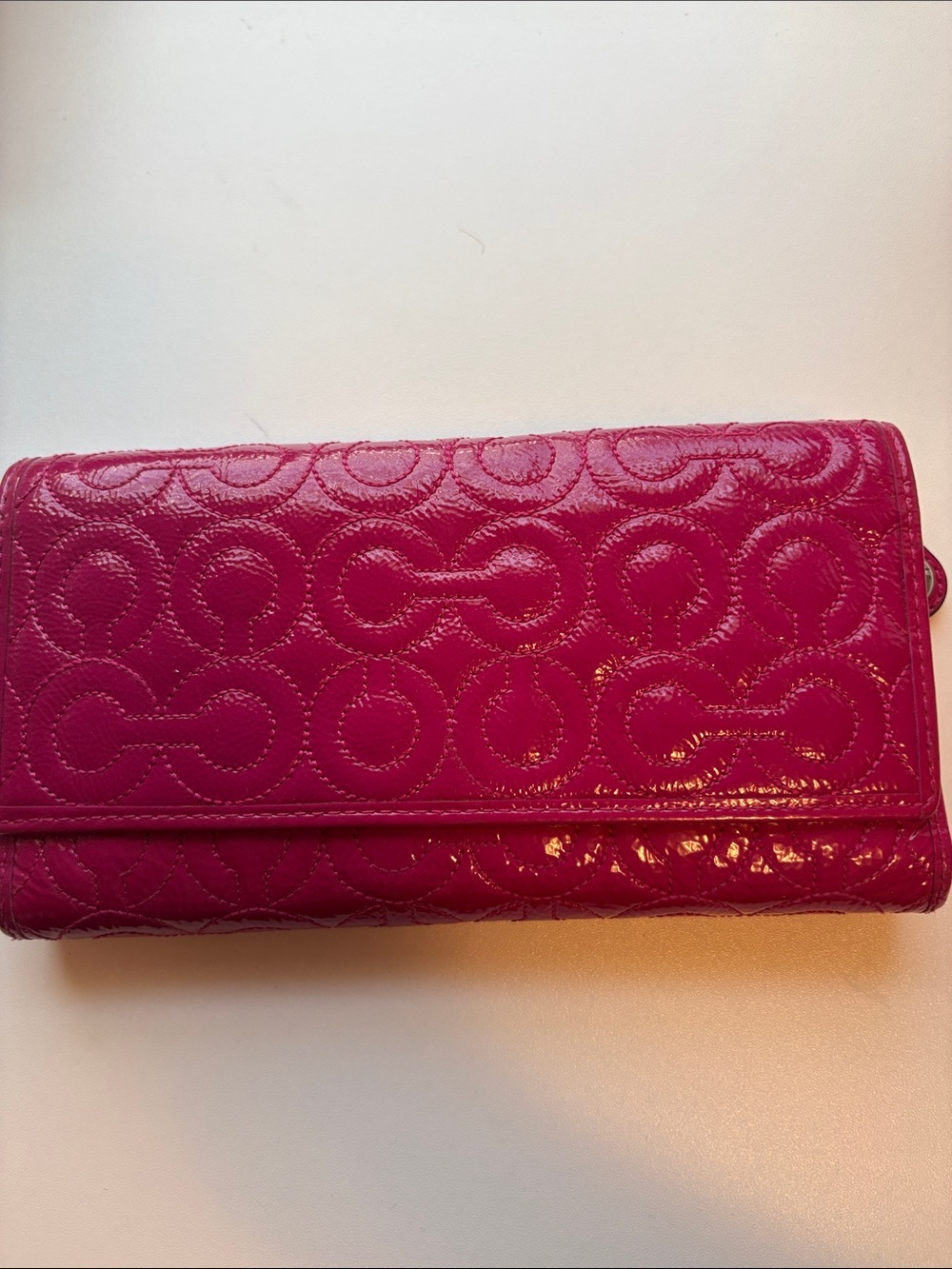 Coach Pink Quilted Patent Leather Wallet